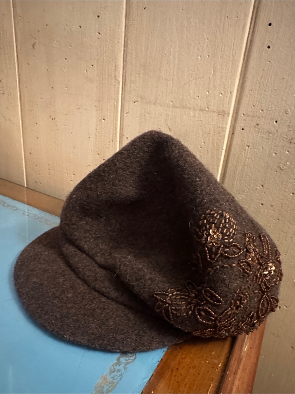 Embellished Brown Felt Women's Newsboy Hat